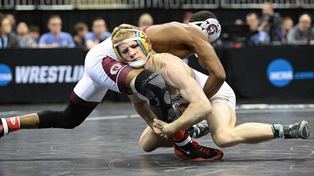 EIWA "Freshman of the Year" Ryan Crookham on his way to defeating Little Rock's Nasir Bailey for 3rd place at the 2024 NCAA Championships.